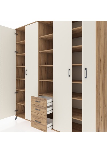 Kronos Dolap 17 Raflı 3 Çekmeceli 4 Kapaklı 220x59x243 Çam-aytaşı/çam Aytası/atlas Çam