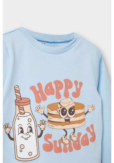 Defacto Erkek Bebek Pijama Takımı Baskılı Uzun Kollu Üst Uzun Alt F0547a525aube415 Mavi