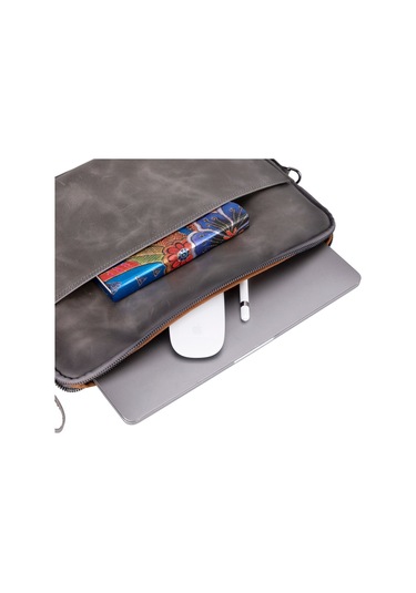 Leeds 14 İnç Macbook Ve Pc Uyumlu, Hakiki Deri, El Yapımı Kılıf, Gölgeli Gri Gri