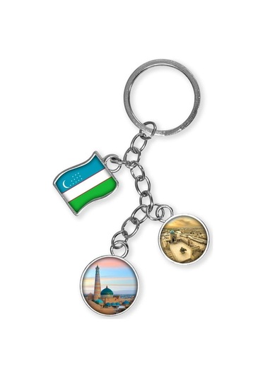 Özbekistan Üçlü Epoksi Metal Çift Taraflı Damla Anahtarlık Uzbekistan Gümüş