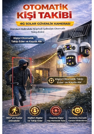 3 Hareketli 20mp 4 Kamera 4g Solar Güneş Enerjili Güvenlik Kamerası - Anlık Bildirim - Cepten İzle