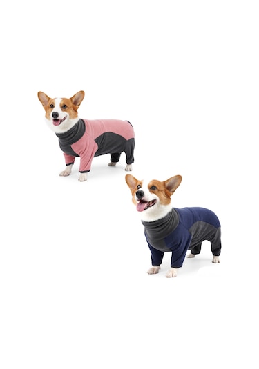Geeksen Kışlık Köpek Kazak, Isı Sağlayan Fleece, Dört Bacaklı Yaka Desenli, Mavi-gri Desen, M Ya002f031