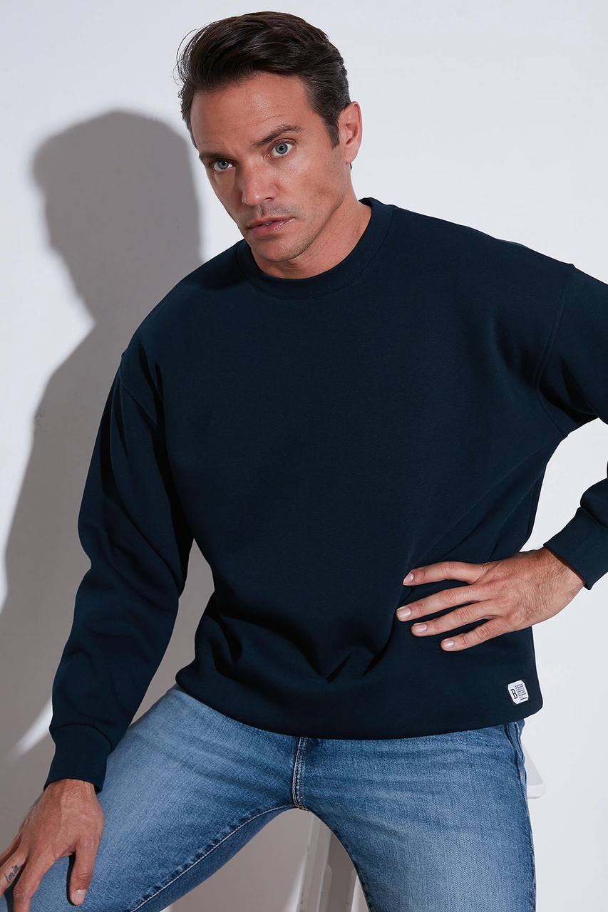 Buratti Regular Fit Bisiklet Yaka Şardonlu 2'Li Paket Erkek Sweat 5905255S2 Koyu Lacivert-Indigo