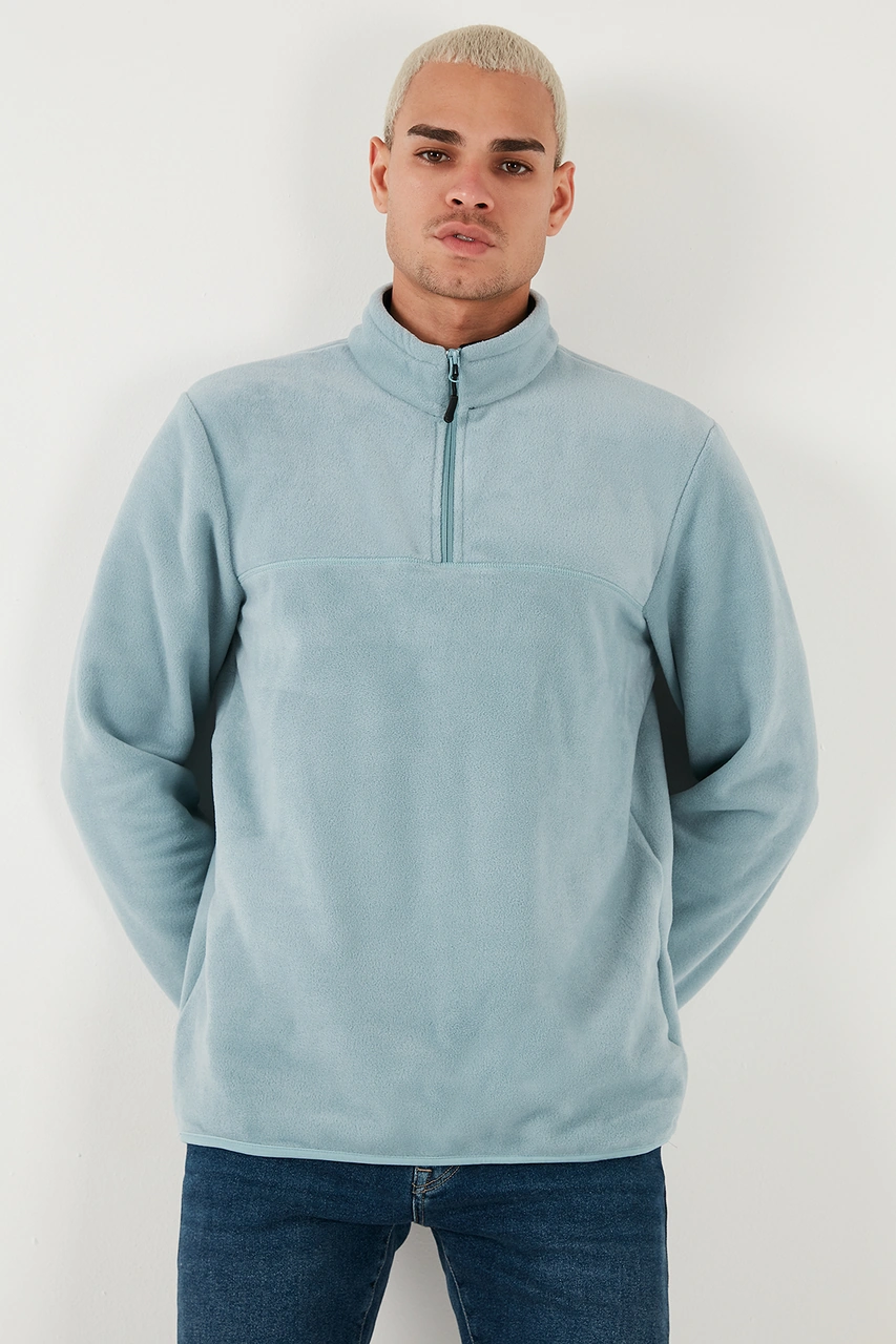 Buratti Regular Fit Anti-Pilling Tüylenme Yapmayan Dik Yaka Şardonlu 2'Li Paket Erkek Polar 5896700S2 Indigo-Mint