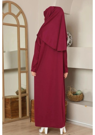 Tek Parça Namaz Elbisesi Bordo-20998 Gül Kurusu