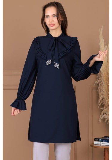 Asel Tunik Pantolon İkili Tesettür Takım Lacivert Lacivert