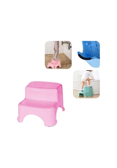 Bahat Plastik 2 Basamaklı Çocuk Basamağı Kaymaz Pvc Tabanlı Tabure Pembe
