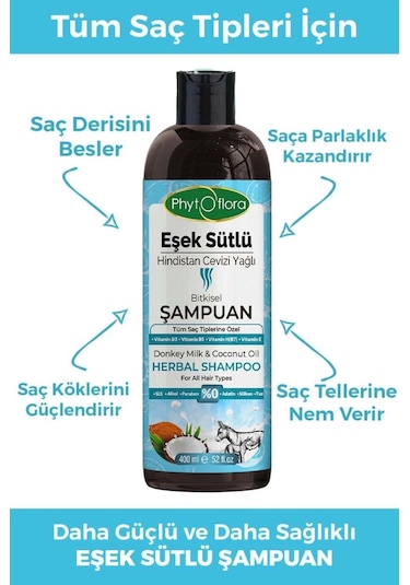 Phytoflora Eşek Sütlü Hindistan Cevizi Yağlı Bitkisel Şampuan 400 ML