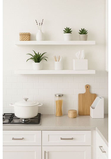 2 Adet Uçan Raf Gizli Monte Edilebilir Beyaz