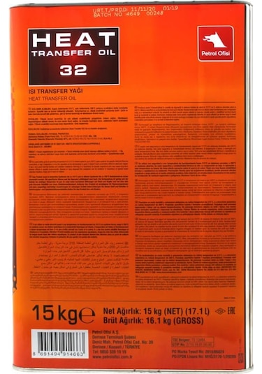 Petrol Ofisi Heat Transfer Oil 32 Isı Transfer Yağı 15 Teneke KG