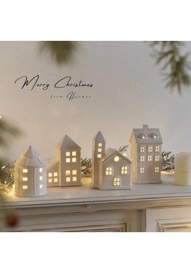 Kangvka Keramik Led Ev Figürü, Yumuşak Işıkli Geceligi, Dekoratif Ev Odası Süs Eşyası, Noel Ve Yıllık Süsleme Beyaz