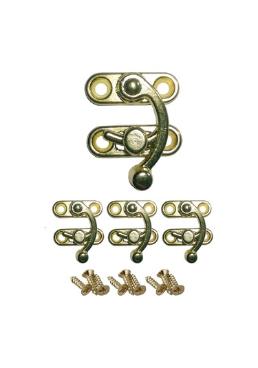 Küçük Yay Gözü Kancalı Kilit Sarı 4 Adet Kutu Sandık ve Kapak Klipsi 20x24 mm