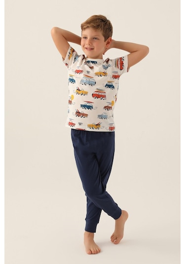 Roly Poly 3358 Surf's Up Erkek Çocuk Pijama Takımı Krem