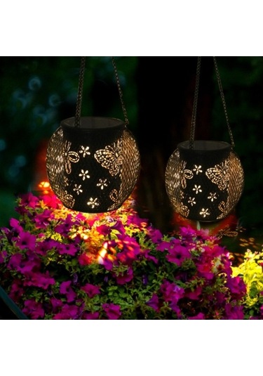 Novahub Çevresel Güneş Asılı Fener Demir Sanat Dekoratif Işık Oyuk Çiçek Kelebek Desen Bahçe Peyzaj Işığı Ip65 Su Geçirmez Masa Yolu