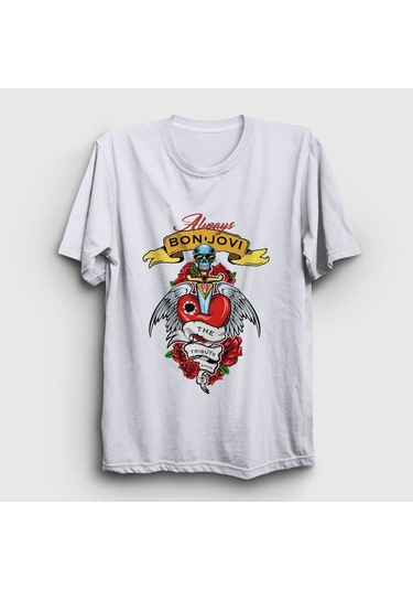 Presmono Unisex Always Bon Jovi T-shirt Beyaz