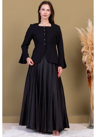 Kare Yaka İşlemeli İkili Takım 4718-siyah Siyah