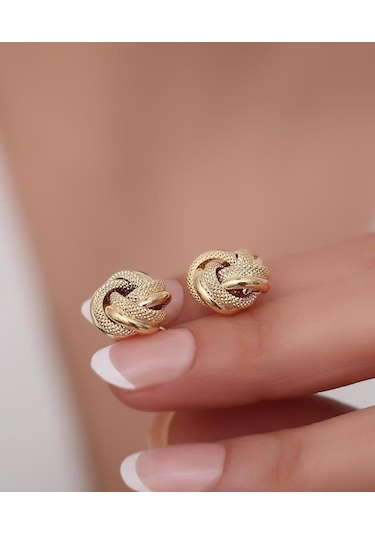 Bayar Gold 14 Ayar Altın Gül Küpe Sarı Altın