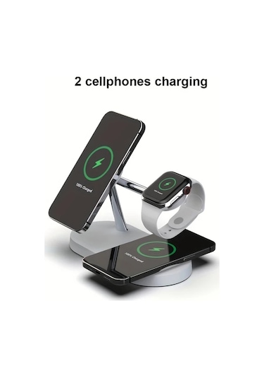 Topshop1 Siyah 3 Cihaz Aynı Anda Kullanılabilen Manyetik 5li Kablosuz 15w Qi Hızlı Şarj Standı İphone İwatch Uyumlu