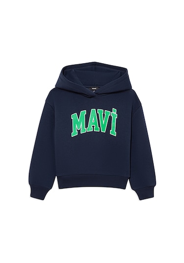 Mavi - Mavi Logo Baskılı Lacivert Kapüşonlu Sweatshirt 6610110-70490 Lacivert