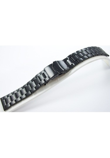 22Mm Siyah Metal Saat Kordonu Çelik Kolçak 1.Kalite Kayış Şeritli