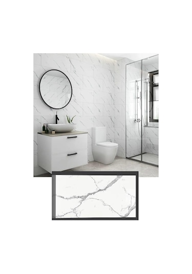 60x30cm Shiny Net Gri Mermer Desenli Yapışkanlı Karavan Prefabrik Banyo Wc Duvar Kaplama Paneli