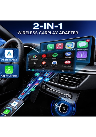 Mufunye 2025 Yeni Sürüm Kablosuz Araç Bağlantı Kutusu - Carplay Ve Android Auto Desteği, Otomatik Yeniden Bağlanma, Ultra Kompakt Tasarım Siyah