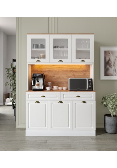 Gözde Kahve Köşesi - 140 Cm Mdf Mutfak Dolabı - Led Aydınlatmalı