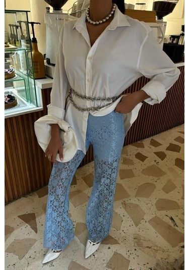 Munn Collection İçi Astarlı Dantel Pantolon 0081 Mavi