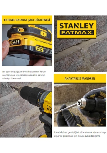 Stanley 18v 2.0ah V20 Li-ıon Çift Akülü Kömürsüz Darbeli Matkap Sbd715d2k-tr