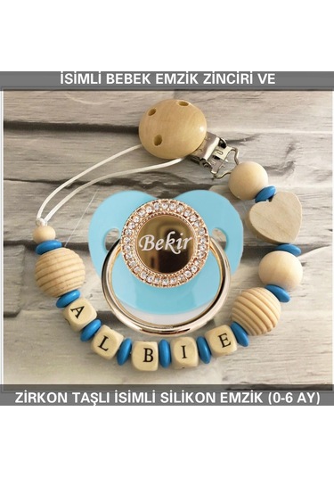 Sahi Aksesuar İsimli Bebek Emzik Zinciri ve İsimli Bebek Silikon Emzik BEZYI276 Bej