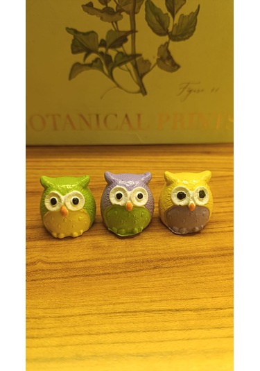 Artepieza Üç Bilge Baykuş Seti-renkli Dostlar Baykuş Seti-3 Lü Dekoratif Mini Set-yeşil-lila-sarı 4 4 4 4