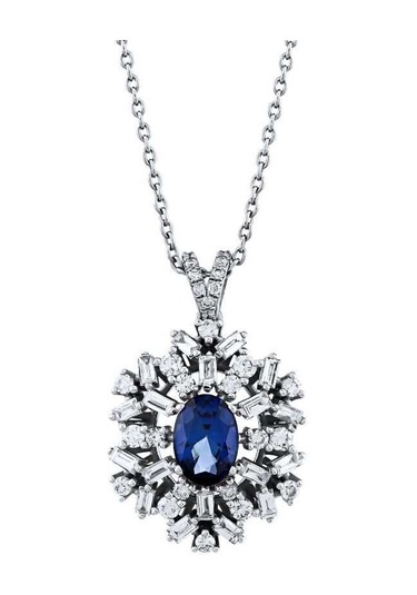 1.75 Karat Pırlanta Safir Kolye T13395