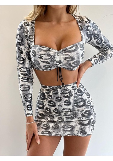 Varak Baskılı Janjan Kadife Etekli İkili Takım-beyaz Beyaz