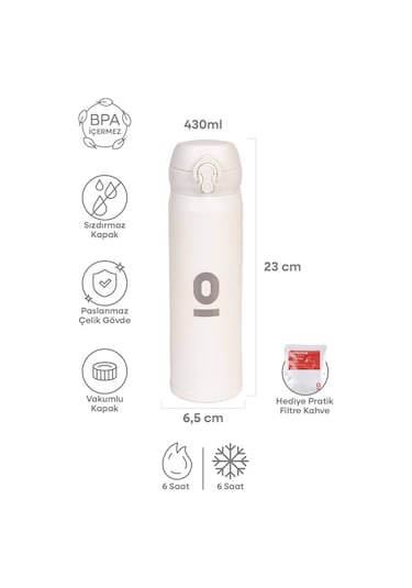 Beyaz Dokulu Paslanmaz Çelik Termos 430 ML Kapaklı No:106