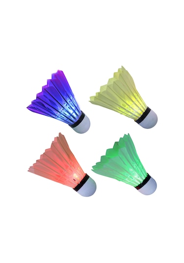 Vkemall Led Işıklı Badminton Topu 4'lü Paket Kırmızı, Yeşil, Mavi, Renkli - Gece Sporu İçin Dayanıklı, Hızlı Aktifasyon, Kauçuk Uç Ve Kazak Tüylü