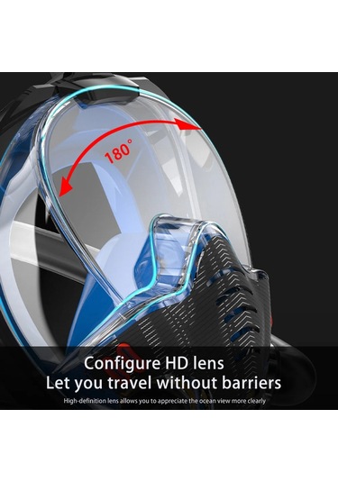 Techtic Çift Tüp Silikon Şnorkel Tam Yüz Dalış Maskesi Fullface Kırmızı - Siyah