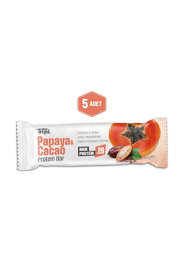 Papaya Ve Kakao Aromalı Protein Bar 45 G Protein İçeren Atıştırmalık Ve Sporcu Barı 5 Adet