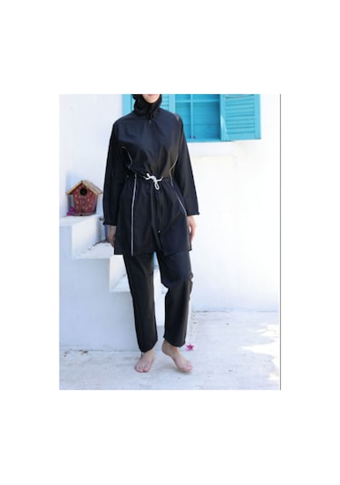 Paraşüt Kumaş Tesettür Mayo Siyah