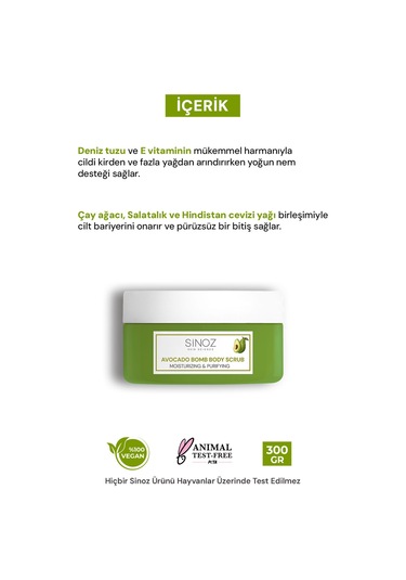 Sinoz Avokado Bomb Nemlendirici Ve Arındırıcı Vücut Peeling 300 G