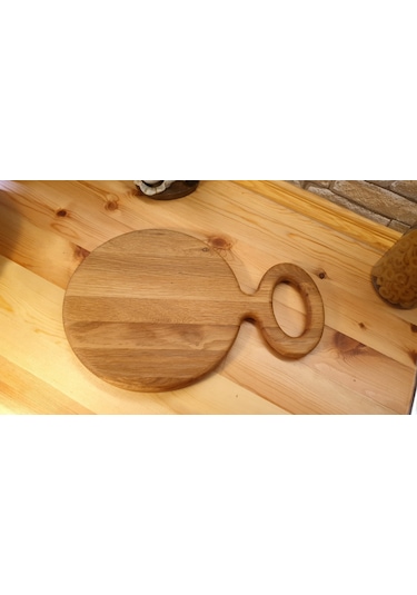 Ahşap Saplı Yuvarlak Pizza Sunum Kesme Tahtası