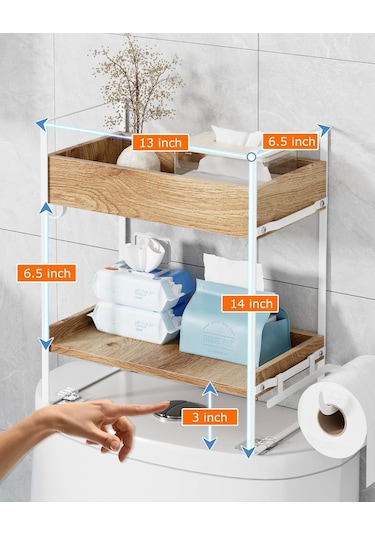 İki Kat İçin Tuvaletin Üstünde Ahşap Depolama Rafı Ahşap