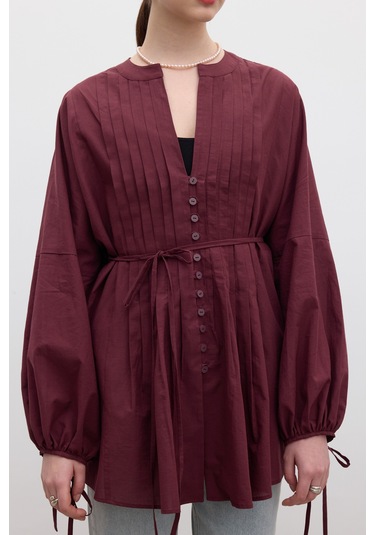 Nervür Detaylı Vual Tunik Bordo Bordo