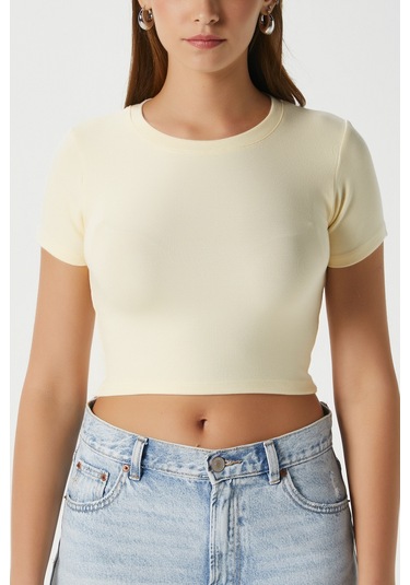Kadın Deal Lux Touch Yumuşak Doku Crop Tereyağı Sarısı Bluz Tereyağı Sarısı