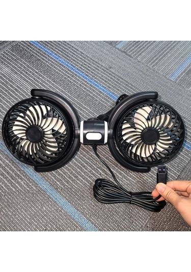Xuweiwei Siyah Araba Vantilatörü Çift Başlıklı Ayarlanabilir Hızlı Yüksek Hava Akışlı Arka Koltuk Fanı