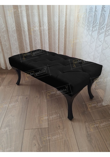 Kapitoneli Ayak Ucu Kapı Önü Antre Bench Puf Siyah Ayak 90 45 Siyah