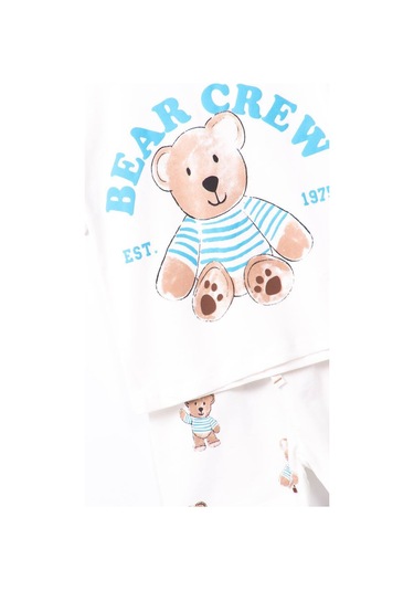 Yeni Sezon Çocuk Giym Krem Renk Oyuncak Ayı Teddy Bear Baskılı Altüst Takım 2 Parça KREM