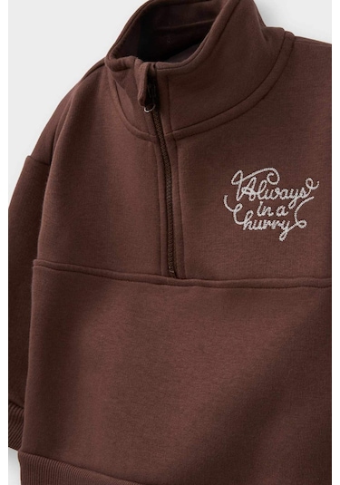 Defacto Erkek Bebek 2li Takım Baskılı Yarım Fermuarlı Sweatshirt Eşofman Altı G1126a525wnbn334 Kahve