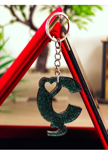 Harfli Anahtarlık Epoksi Kişiye Özel Yapım El Yapımı Harf Anahtarlık Kalp Model Özel Tasarım Hediyelik Ürün Kalp Desenli Simli Anahtarlık Açık Gri