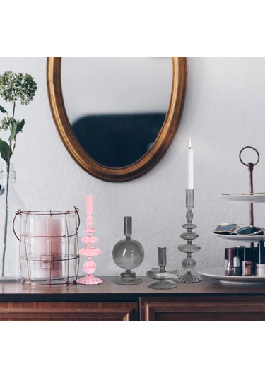 Reedark Yeşil Cam Mumluk Seti, 3 Farklı Boyutlu, Konik Ve Geniş Mumları Tutabilir, Masaüstü Dekorasyonu, Sıcak Ve Zevkli Ortam Oluşturur