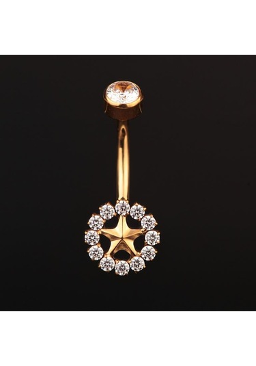 Yüksek Kalite G23 Titanium Zirkon Taşlı Güneş Modeli Titanyum Göbek Piercingi Altın